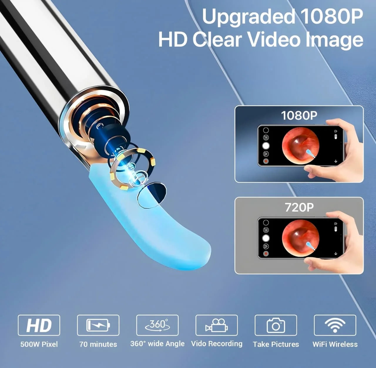 Visual Ear Cleaner – Smart Otoscope with LED Light & Ear Wax Removal Kit